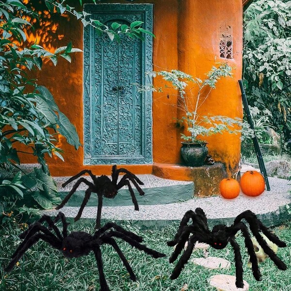 3pcs Spider Decorations, Halloween Outdoor Decor - 30cm+50cm+75cm Halloween Spider Decorations For Yard, Garden, Halloween Spider Props, Suitable For Indoor, Garden, Party, Haunted House Decor Home Decor Halloween Decor Room Decor