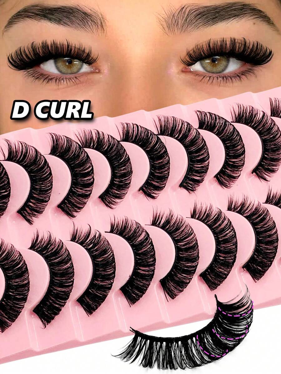 Rikuaild 10 Pairs D Curl Eyelashes, Natural Look, Fluffy Volume, Wispy, Reusable, Soft, Lightweight Lashes, Easy To Apply Fake Eyelashes For Dramatic Eye Lash Makeup Strip Lashes,Lashes,Eyelashes,Fake Lashes - russian strip lashes - View 1