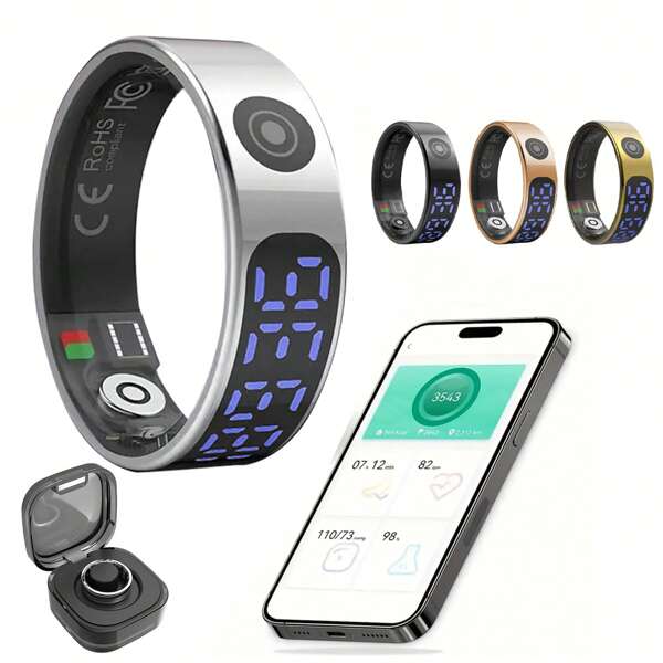 Inel inteligent pentru monitorizarea fitnessului, pentru femei și bărbați - Inele de sănătate impermeabile pentru monitorizarea somnului, Monitorizare a inimii și a oxigenului din sânge, Inel de fitness pentru îngrijirea familiei, Număr de pași și calorii arse, Video prin glisare gestuală Funcție de gesturi de mișcare încorporată, Afișaj LDE, Vă rugăm să purtați inelul, Faceți dublu clic rapid cu degetul: Comutați videoclipurile, Confortabil de purtat (Baterie reîncărcabilă de 15/20mAh)