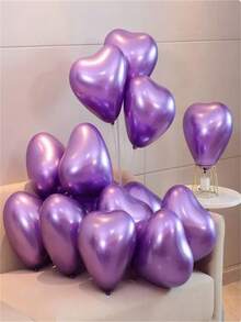 10/20/30/50/100 piezas Globos con forma de corazón de metal de color púrpura, decoración vívida y romántica para el Día de San Valentín, bodas y celebraciones de cumpleaños - púrpura metálico - Ver 6
