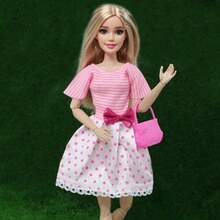 Set de 5 piezas de ropa casual cómoda, incluyendo top de moda para estar en casa, mono, falda y accesorios de armario, adecuado para muñeca princesa de 11.5 pulgadas para juego de simulación realista diaria (muñeca no incluida) - Rosa - Ver 11