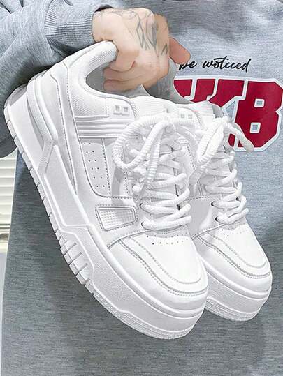 Hombres de moda de color sólido de punta redonda de encaje hasta zapatillas de deporte de fondo grueso,Cómodo antideslizante transpirable zapatillas de deporte casuales,Zapatillas de tenis para hombres,Zapatillas de deporte casuales para hombres,Adecuado para el deporte,el trabajo y todos los días.