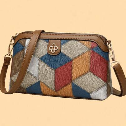 Borsa a tracolla - Borsa da donna con design - Borsa a spalla con colori patchwork - Borsa a tracolla per soldi e telefono