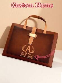 1pc Customized High-End Upgraded Leather Business Briefcase, A4 Large Capacity 13.78*9.84in, Can Be Customized With Your Own Picture (Can Choose Your Unique 26-Letter Design, Photo, Name, Illustration, Text), Best Festive Gift. Customize Your Own Special Item.,Back To School,School Supplies - Multicolor - View 11