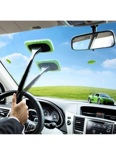 1 set vindruterengöringsborste, bilfönsterrengöringsverktyg, bilglasborste, långt skaft för biltillbehör, inredning