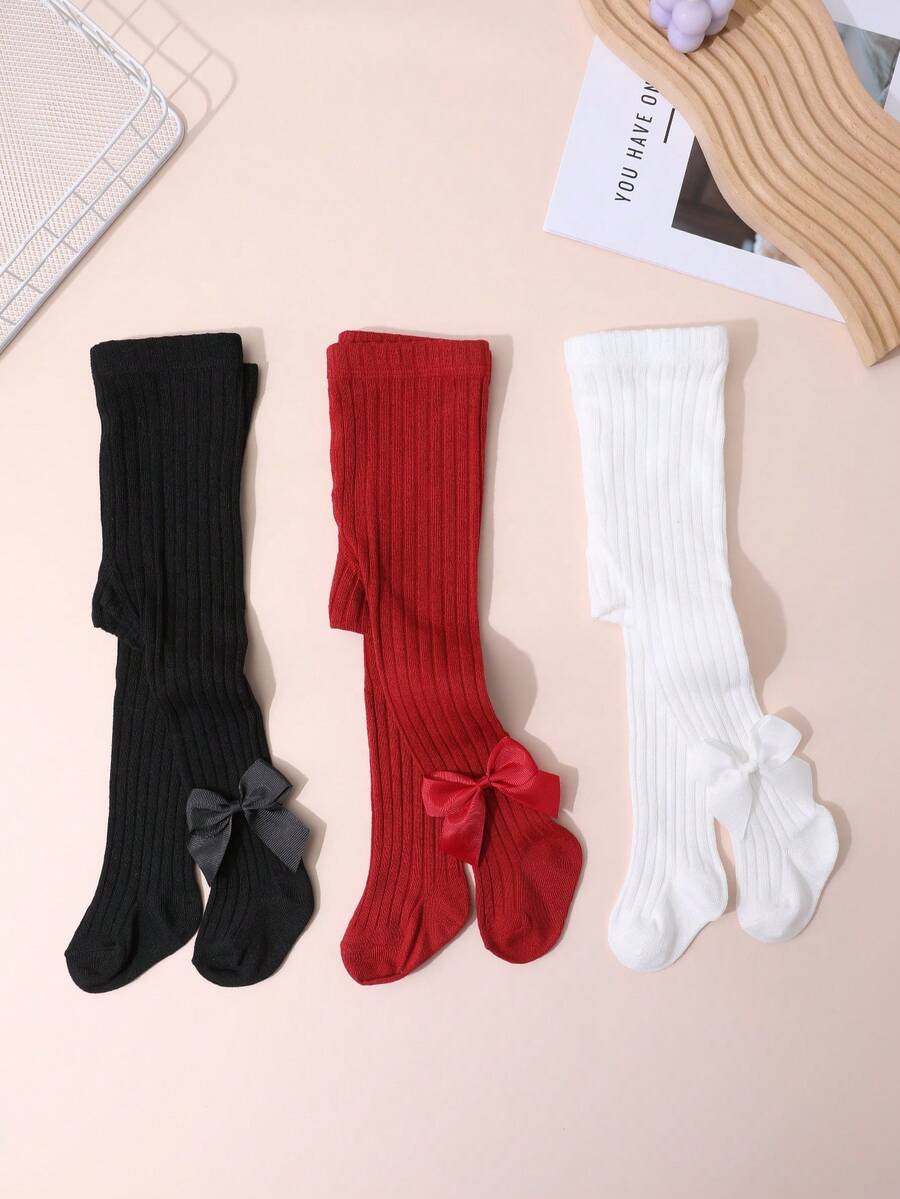 3 件套女童蝴蝶结装饰紧身裤，适合日常穿着