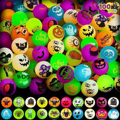 2/5/10/15/20/30/40/50/60/70/80 Stück Halloween Leuchtbälle, verschiedene Halloween-Designs, leuchtende Springbälle für Halloween Party Zubehör, Partyfavors, Trick or Treat Geschenke