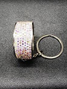 AD 1pc Bling Crystal Zinc Alloy Car Key Chain, Car Wheel Shaped Keychain Accessory - Multicolor - View 2