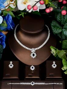 1 Set Elegant & Luxurious Jewelry Set, Cubic Zirconia Blue Gemstone Decor, Suitable For Women To Wear To Parties