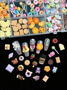 1Box New Creative Milk Chocolate Ice Cream Biscuits Resin Nail Charms 3D Realistic Colorful Donut Bread Nail Art Decorations For DIY Hairpin Nails Parts - 彩色 - 查看 10