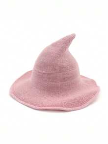 Wool Witch Hat - Halloween Pointed Wide Brim Knitted Costume Hat, Classic Wizard/Witch Cap With Long Tassel Pumpkin Vampire Costume Autumn