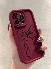 1个极简INS风黑色线条蝴蝶结设计防震TPU手机壳，兼容苹果17 Pro Max/17 Air/16 Pro Max/15 Plus/14/13/12/11/8P/XS Max和三星Galaxy S24 Ultra/S23 FE/S22/S21/S20/A52S/A15/A03，国际版，非国内版 - 彩色 - 查看 3