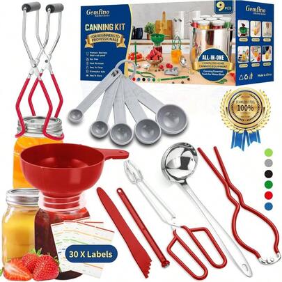 Canning Essentials Starter Kit Canning Kit For Beginners With Jar Lifter Wide Mouth Funnel Wrench Tongs Lid Lifter Bubble Popper Canning Labels Ladle Measuring Spoon Blue