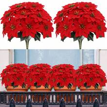 1/3/5/36pcs Christmas Flannel Flowers Decor Artificial Xmas Flowers For Holiday Tree Wreath Wedding Party Red Poinsettia Floral Adornments,Silk Fabric Christmas Red Poinsettia Bushes,Artificial Flowers For Xmas Christmas Courtyard Decoration With Artificial Flowers - Multicolor - View 3