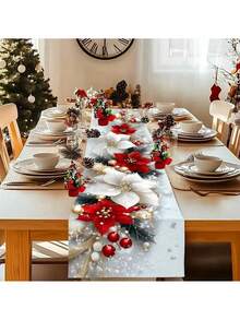 1 buah Taplak Meja Dekoratif Natal, Taplak Meja Motif Bunga Natal, Alas Meja, Dekorasi Meja Natal, Dekorasi Dapur dan Ruang Makan Persegi Panjang, Cocok untuk Pesta Liburan di Dalam dan Luar Ruangan, Dekorasi Natal, Dekorasi Meja Makan - MultiWarna - View 1