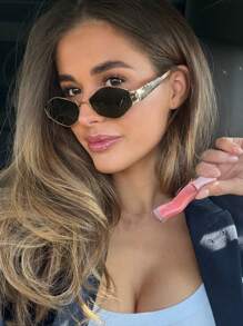 1 件女士时尚多边形和椭圆形小框眼镜套装，金属框架，宽鼻梁，适合跑步、日常通勤、夏季派对、生日聚会、节日、返校几何形状太阳镜