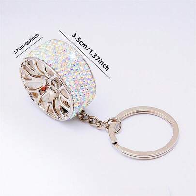 AD 1pc Bling Crystal Zinc Alloy Car Key Chain, Car Wheel Shaped Keychain Accessory
