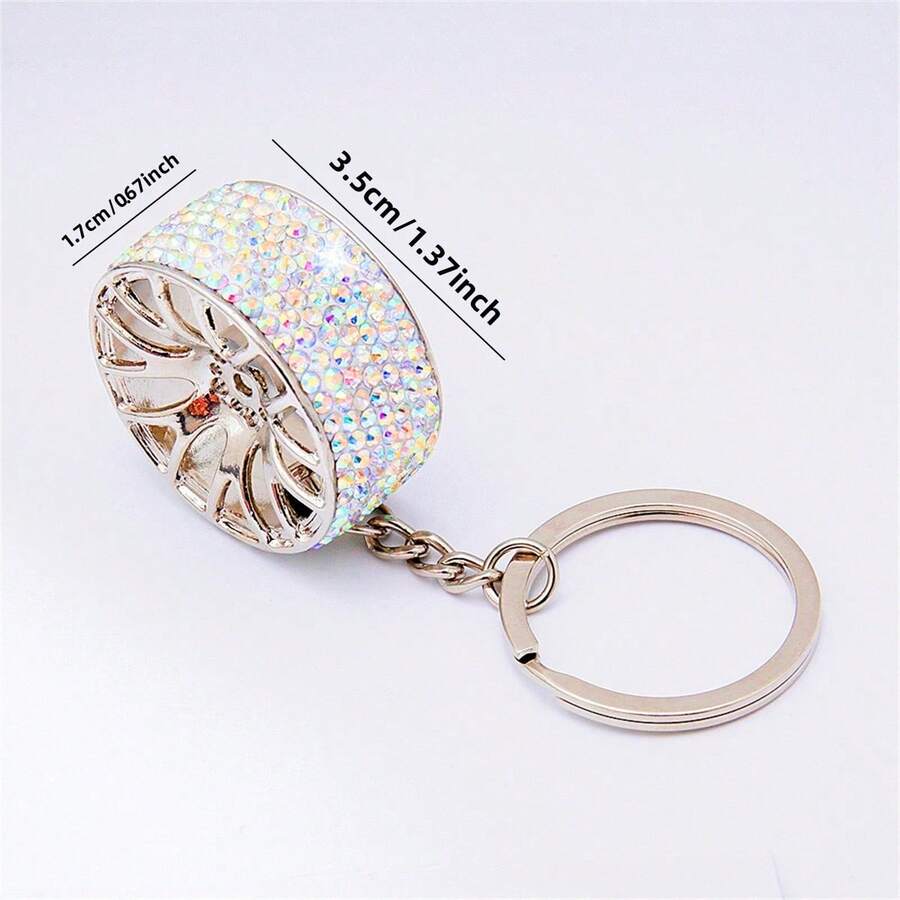AD 1pc Bling Crystal Zinc Alloy Car Key Chain, Car Wheel Shaped Keychain Accessory - Multicolor - View 1