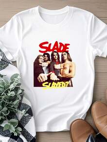 180g Pure Cotton Slade Band Black T Shirt Size S M L 234XL Cotton 009 Print Round Neck Short Sleeve Comfortable Unisex Summer Versatile Men's Soft Stylish Slightly Top For Everyday Wear Graphic Casual Breathable Fashion Designer Clothes Stretched Streetwear For Women