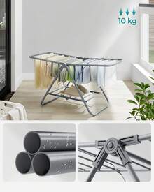 Petit Étendoir à Linge, Séchoir Pliable à 2 Niveaux, Gain de Place, en Métal, pour Petits Vêtements, Serviettes, Salle de Bain, Balcon, 44 x 101 x 54 cm, Gris Tourterelle - Gris - Voir 4