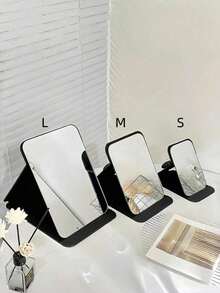 1 pieza Espejo de maquillaje simple para baño y dormitorio, espejo de escritorio portátil para dormitorio universitario, espejo de escritorio de oficina, espejo de mano para cosméticos, espejo de mesa ajustable, espejo de tocador para dormitorio de estudiante, decoración del hogar, accesorios de baño, organizador de maquillaje de verano (Los arañazos en la parte posterior de la lente son causados por la fricción durante el transporte y no afectan el uso normal)