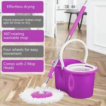 360° Floor Magic Spin Mop Bucket Set With 2 Microfiber Rotating Dry Heads For Cleaning - Default - View 5