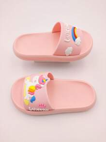 1 Pair Kids' Rainbow Unicorn EVA Flat Slippers, Casual Comfortable Cute For Indoor/Outdoor, Beach, Vacation, Summer