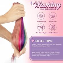 100% Human Hair Clip-In Underlights - Colored Hair Extensions Highlights Streaks (Pink, Blue, Purple, Green, Silver) - Heat Friendly, Remy Quality, Invisible Clips, Easy To Apply - 藕粉色 - 查看 6
