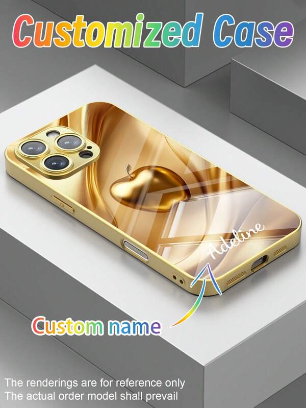 Funda de teléfono de vidrio templado dorado personalizada con patrones de manzana, adecuada como regalo para amigos, parejas, padres, regalo de cumpleaños para iPhone 16 Pro Max, 16 Pro, 15 Pro Max, 15 Plus, 15, 14 Pro Max, 14 Pro, 14 Plus, 13 Pro Max, 13 Pro, 13, 12 Pro Max, 12 Pro, 12, 11 Pro Max, 11, XS Max, XR, S25 Ultra, S24 Plus, S20 FE, S22 Plus, S21 Funda protectora de teléfono
