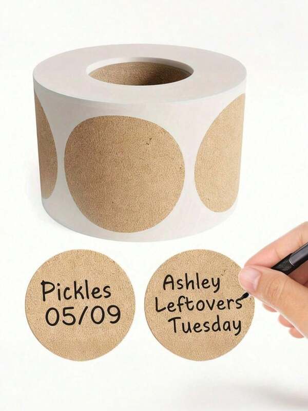 500pcs/1roll, 1000pcs/2rolls Kraft Paper Round Self-Adhesive Label Paper Item Classification Name Sticker Label