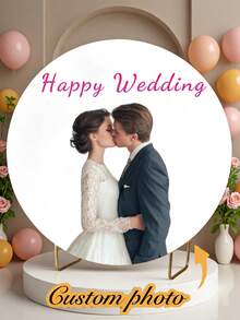 1pc Customized Birthday Wedding Party Round Photography Backdrop Cover, Personalized Photo Text Background, With Elastic Band, Custom Color And Size, Polyester Decoration Photography Prop, Studio Background Wall, Personalized Gift, Spandex Fabric - Multicolor - View 5