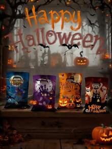 25pcs/5pcs Halloween Party Candy Gift Bags, Pumpkin Skull Ghost Face Horror Packaging Bags, Durable Plastic Tote Bags, Gift Packaging Bags, Party Favor Bags, Skull, Bat, Pumpkin Halloween Packaging (Assorted Styles)