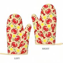 Lobster Crab Lemon Oven Mitts Cooking Silicone Gloves Kitchen Mittens Heat Resistant Non Slip Oven Mitts For BBQ Grilling Baking 1 Pairgood