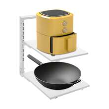 2 Tiers Pot Rack Organizer, Adjustable Pot Pan Stand Organizer Rack, Detachable Kitchen Pan Holder Organiser Stand For Kitchen Counter Cabinet - White - View 10