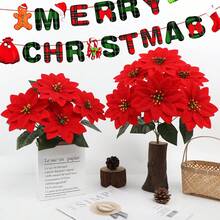 1/3/5/36pcs Christmas Flannel Flowers Decor Artificial Xmas Flowers For Holiday Tree Wreath Wedding Party Red Poinsettia Floral Adornments,Silk Fabric Christmas Red Poinsettia Bushes,Artificial Flowers For Xmas Christmas Courtyard Decoration With Artificial Flowers - Multicolor - View 6