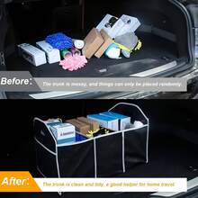 Black Folding Car Storage Box With Mesh Pockets - Large Capacity, Space-Saving Travel Design, Small And Foldable For Easy Storage,Urable Fabric With White Decoration, Perfect For Car Interior Organization, Vehicle Storage - Black - View 7