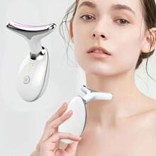 1 Peça Massageador de Rosto e Pescoço, Massageador de Drenagem Linfática, Massageador Facial de Cuidados com a Pele de 7 Cores LED para Mulheres, Ferramenta de Cuidados com a Pele