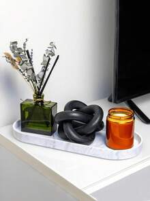 Bandeja de silicone para banheiro, bandeja de armazenamento com design multifuncional, adequada para penteadeira, pia, organizador de penteadeira, armazenamento de caixa de descarga - Mármore branco - Multicolorido - Ver 4