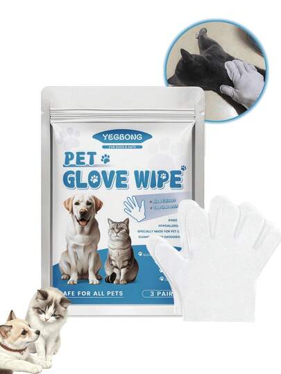 Pet Cleaning Gloves, Dog & Cat No-Wash Odor Removal Cleaning Wet Wipe Gloves