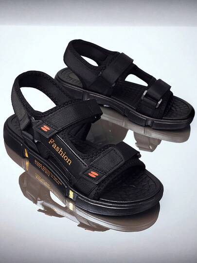 1 Pair Ins Style Teenager Beach Sandals, Hook And Loop Closure Breathable Non-Slip Soft Sole, Summer Beach Holiday Fashion Shoes