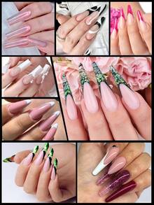 96 pezzi Kit di forme per unghie chiare opache, forme per unghie complete, punte per unghie, strumenti per estensione unghie in acrilico, 4 stili, 12 misure, scala per gel per unghie, per design di unghie da salone