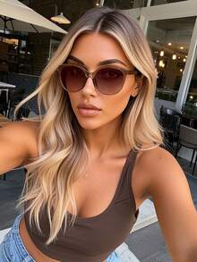 全新 1 件圆形个性化经典优雅知性 Y2K 女士时尚眼镜，适合驾驶、划船、钓鱼、日常生活、街拍、商务约会服装时尚配饰，适合所有脸型，猫眼形墨镜