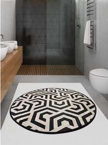 Made In Turkey - CHILAI HOME 100 Cm Round Bathroom Rug | 100x100 Cm| 100% Polyester, Non-Slip, Washable Bath Mat - Black and White - View 1