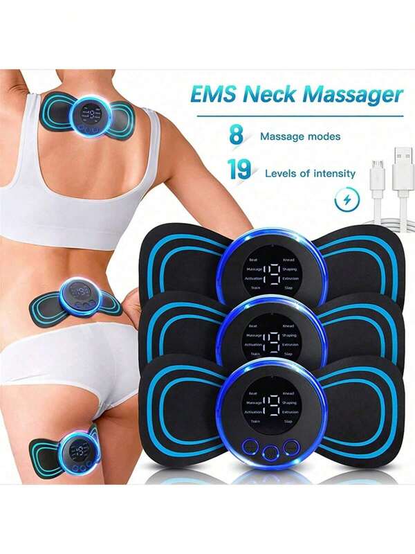 Masajeador de cuello con pantalla LCD EMS, 8 modos de estimulador muscular eléctrico de pulso para cuello y espalda, portátil, capacidad de batería: 150mAh