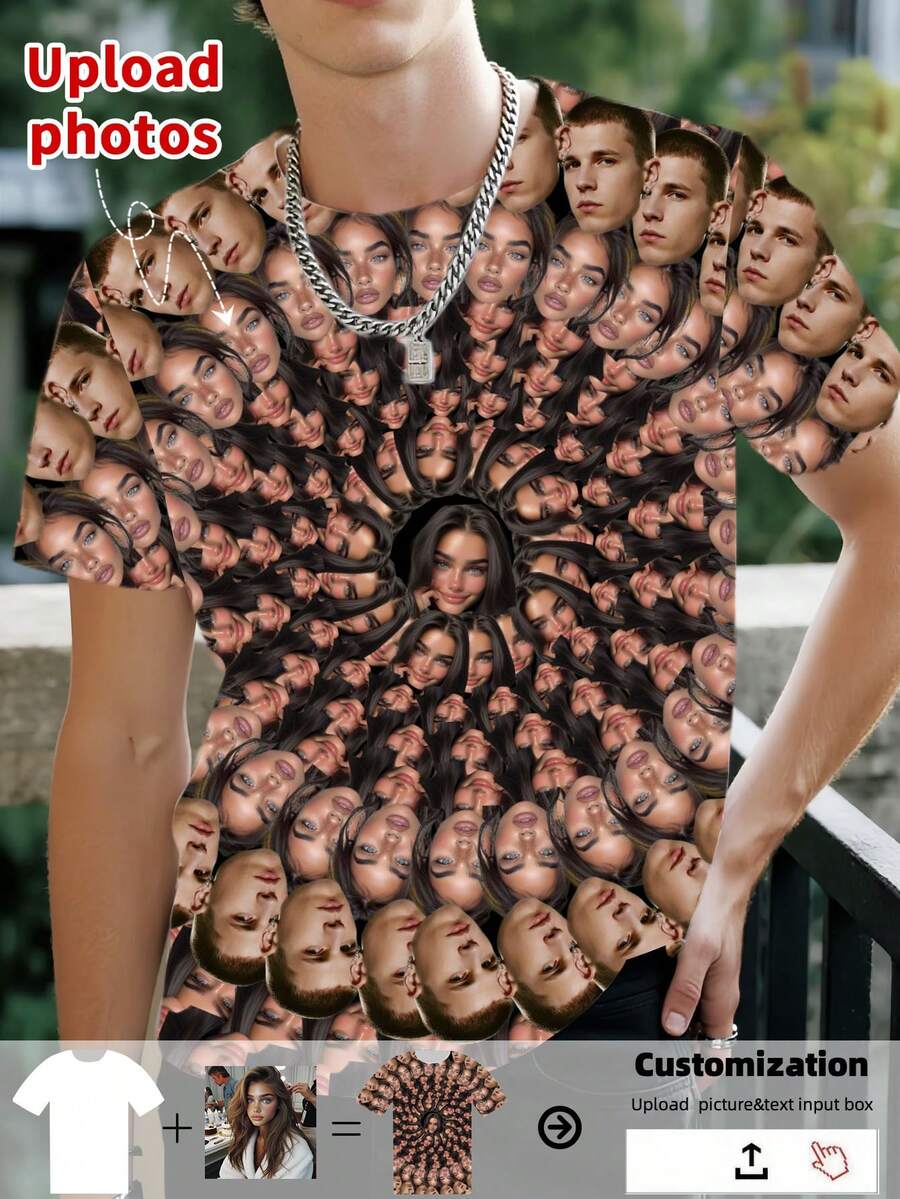1 PC Custom Men Clothes Comfortable Casual Loose T-Shirts, Customize Your Own Graphic Tees Customize Girlfriend, Wife Face Photo Shirts, Anniversary Gifts, Valentine's Day Gifts (Selfie/Family Photo/Friends Photo/Party/Team/Boyfriend/Girlfriend/Couple Outfits/Work Clothes)