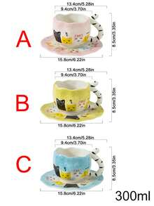 1 Set Creative Cute Cat Tail Handle Handpainted Cat Ceramic Coffee Cup & Saucer - Multicolor - View 11