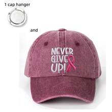 Never Give UP 字母緞帶標誌乳癌意識帽子，刺繡可調節棒球帽，附 1 個帽子掛鉤 - 彩色 - 查看 14