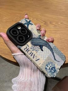 1pc Whale Shark Blue Patchwork Pattern Faux Leather Texture Classic Anti-Drop Soft Phone Case Compatible With Apple And 16/16PLUS/16PRO/16PROMAX Waterproof Shockproof Scratch Resistant