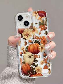 1pc Autumn Pumpkin Print Pattern Transparent Air Cushion Soft Phone Case, Full Coverage With Holes, Anti-Slip, Compatible With IPhone 11, 12, XR, 13, 13 Pro, 13 Pro Max, 14, 14 Pro, 14 Pro Max, 15, 15 Pro, 15 Plus, 15 Pro Max, 16, 16 Pro, 16 Plus, 16 Pro Max, Galaxy S25, Galaxy S25 Ultra, Galaxy S25 Plus Waterproof Shockproof Anti-Fall Scratch Resistant