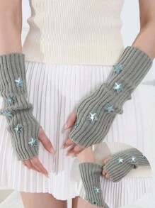 10 件星形露指手套，Y2K 风格臂套，针织亚文化设计，适合秋冬